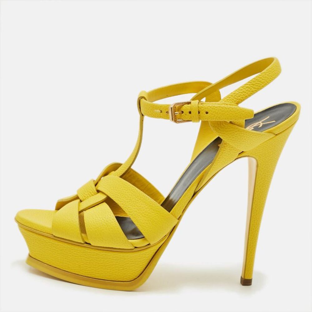 Saint Laurent Tribute Size 39 Yellow Leather Platform Sandals